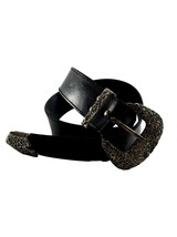 Axcess Womens Belt Medium Black Leather Embossed Flowers Ornate Buckle I... - £17.88 GBP