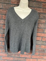 Old Navy Lambs Wool Sweater Large Gray Spackle Long Sleeve Pullover Cardigan V-N - £8.23 GBP