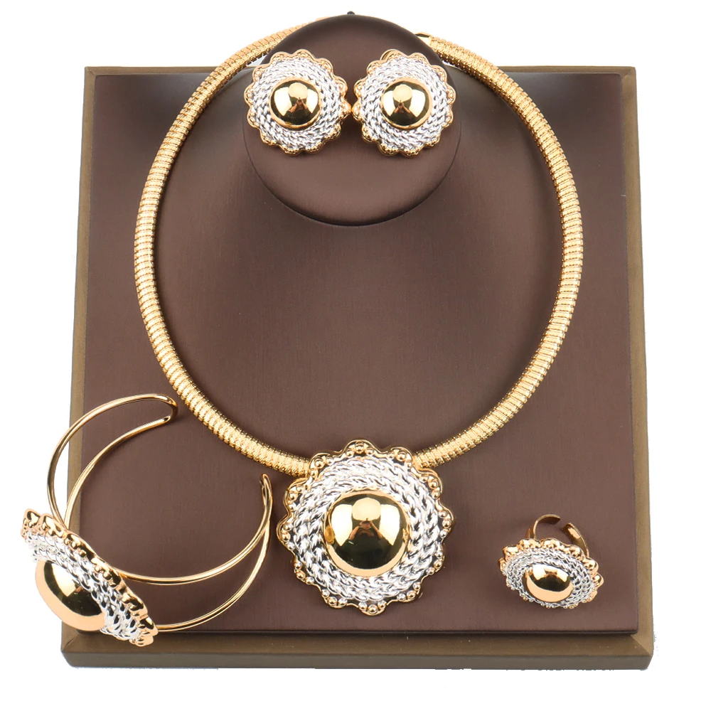 New Design Gold Plated Weddings Jewelry Set Women Clip Earrings Necklace... - $57.36