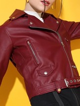 Slim Biker Red Maroon Jacket Women Lambskin Soft Real Leather Jacket Motorcycle - £85.50 GBP