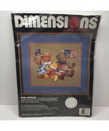 Vtg Dimensions Counted Cross Stitch 3688 Bear Patriots 12x10&quot; Linen USA ... - £11.84 GBP