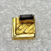 Vintage Gold Tone Square Basket Weave w/ Red Rectangle Stone Tie Tack - £7.46 GBP