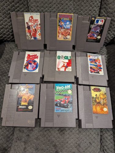Primary image for Original Nintendo NES Game Lot 9 Games cartridges mostly sports Baseball, Racing
