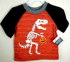 Toddler Boys Orange &amp; Black Halloween Trick or Treat Dinosaur T-Shirt To... - £7.33 GBP