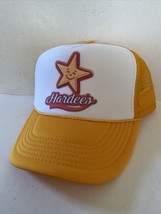 Vintage Hardee&#39;s Burgers Hat Fast Food Trucker Hat Adjustable snapback Gold - £13.78 GBP