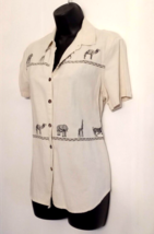 Cabin Creek Animal Embroidered Blouse size Medium Shirt Woven Cotton Lin... - $17.76