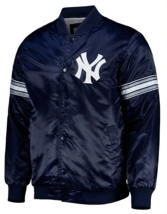 Men&#39;s Navy Blue New York Yankees Satin Varsity Jacket - £95.91 GBP