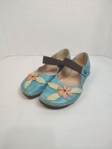 Jose Saenz Leather Slip-On Flats Mary Jane Shoes Teal Flower Applique Si... - £23.53 GBP