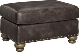 Traditional Brown Faux Leather Ottoman With Gold Nailhead Trim From Ashley - £287.78 GBP