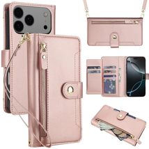 Case for iPhone 13 (Color: Rose Gold)  Zipper Wallet Case Flip Leather ... - $60.99