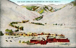 Winter Scene Lodge and Challenger Inn Sun Valley ID Idaho UNP Linen Postcard A9 - £6.15 GBP