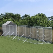 Outdoor Dog Kennel with Roof Silver 2x14x2.5 m Galvanised Steel - £390.32 GBP