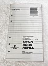 1988 MIP Mead Memo Book Refill 6 3/4 x 3 3/4 6 Ring 80 Sheets NOS - £6.71 GBP