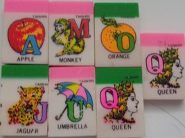 Vintage Seven Alphabet Letters Erasers Made in Taiwan - $114.02 MXN