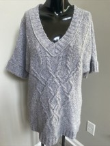 Ann Taylor Loft Womens Petite Size Med Silver V Neck Cable Knit Sweater - £6.21 GBP