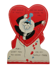 Vintage 1937 Valentines Day card heart shape circus monkey hang with me... - £6.01 GBP