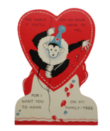 Vintage 1937 Valentines Day card heart shape circus monkey hang with me... - $7.99