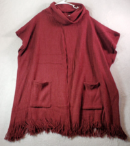 Womens Poncho Sweater One Size Red 100% Acrylic Pockets Sleeveless Cowl Neck - £13.98 GBP