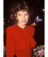 RAQUEL WELCH snug red silk dress 8x10 night out 1982 candid photo - $190.20 MXN