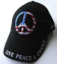 Usa Flag Peace Sign Emblem Give Peace A Chance Embroidered Baseball Cap Hat - £9.42 GBP