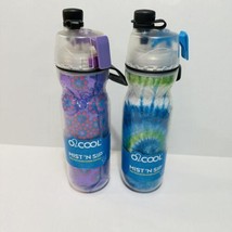 O2Cool Mist &#39;N Sip Squeeze Trigger Mist Flowers &amp; Tie Dye Design 20oz (2 Pack) - £17.48 GBP