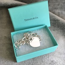 Tiffany & Co Sterling Silver Blank Heart Tag Charm Bracelet with Box - $259.00