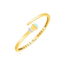 14k Yellow Gold Crossover Style Hinged Bangle Bracelet with Turquoise and Diamon - £963.34 GBP