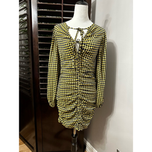 Topshop Womens Bodycon Dress Yellow Gingham Ruched Mini Ties Cut Out Par... - $22.09