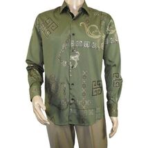 Men Sports Shirt by DE-NIKO Long Sleeves Fashion Print Soft Modal 2F008 Olive image 2
