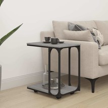 Industrial Wooden C-Shape Side End Sofa Coffee Table With Storage Shelf &amp; Wheels - £35.98 GBP