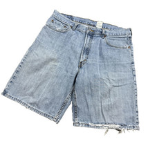 Vtg Levi&#39;s Jean Shorts Fits 36 Jorts 550 Light Blue Denim Y2K Skate Distressed - £16.76 GBP