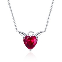 WOSTU Authentic 925 Sterling Silver Angel&amp;Demon Red CZ Pendant Necklaces For Gir - £19.85 GBP