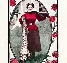 Western Huntress Bobcat September Calendar 1906 Litho Photo Print DWAA21 - $98.12 CAD