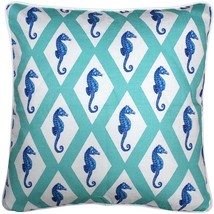 Capri Turquoise Argyle Seahorse Throw Pillow 20x20, with Polyfill Insert - £51.76 GBP