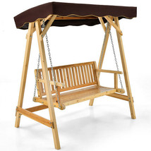 Patio Wooden Swing Bench Chair with Adjustable Canopy for 2 Persons - Co... - £356.01 GBP