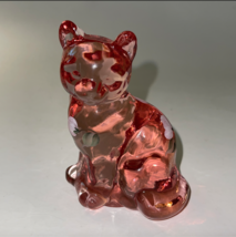 Fenton Clear Glass Cat Pink Hand Painted And Signed Excellent Condition Usa - £39.61 GBP