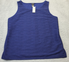 Ann Taylor Tank Top Womens XL Navy Lined Polyester Sleeveless Slit Round Neck - $23.12