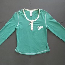 Calvin Klein Vintage 90s Womens Size M Top Lace Up Front Long Sleeve Green No 13 - £18.93 GBP