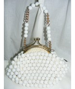 Vintage Crocheted Purse Handbag Large White Beads with Rhinestone Latch - €35,66 EUR