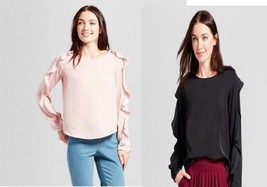 Womens Plus A New Day Ruffled Long Sleeve Blouse Pink Or Black Size X or... - $11.89