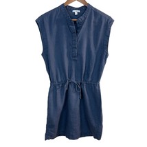 Standard James Perse 3 Dress Large Navy Blue 100% Linen Drawstring Waist Mini - £31.85 GBP