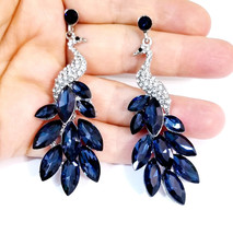 Rhinestone Chandelier Earrings, Blue Peacock Earrings, Stage or Pageant Jewelry, - $35.98