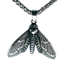 Death Head Hawk Moth Necklace Silver Surgical Stainless Steel Punk Goth Pendant - £18.43 GBP