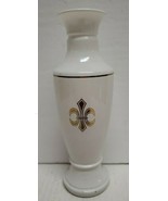 Vintage MCM Fleur De Lis White Glass Vase gold accents on white 7.5&quot; - $8.71