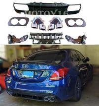 C43 Rear Diffuser Silver Exhaust Tips for Mercedes C W205 AMG Bumper Sed... - $263.67