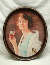 Old Vintage Rustic Coca Cola Coke Woman Coke Glass Litho Tin Metal Servi... - £19.46 GBP