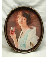 Old Vintage Rustic Coca Cola Coke Woman Coke Glass Litho Tin Metal Servi... - £19.71 GBP