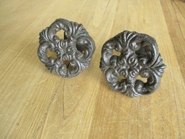 2 Cast Iron Drawer Cabinet Pull Knobs Large W/ Back Plate Dresser Vintag... - $13.99