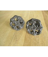 2 Cast Iron Drawer Cabinet Pull Knobs Large W/ Back Plate Dresser Vintag... - $19.17 CAD