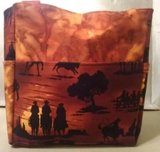 Horses Cowboys Western Silhouette Sunset Riding Purse/Project Bag Handmade 12x12 - $37.14